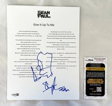 Sean Paul Signed Lyric Sheet Give It Up To Me JSA 1 COA picture