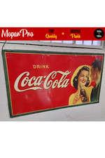 Vintage RARE Size Coca-Cola Metal Sign 1940's GAS OIL SODA COLA 3x5 feet picture
