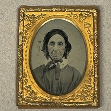 1/9th Plate Ambrotype Beautiful Old Woman Bonnet Fashion Ruffled Collar picture