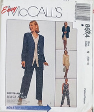 Easy McCall's Pattern 8674 Sz 6-10 Petite Adj Skirt Vest Jacket Pants Separates picture
