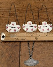 VTG ROYAL ADDERLEY Set 3 Bone China England Pink Roses Liquor Tag Badge + Bonus picture