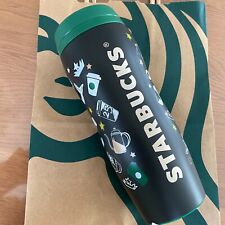 Starbucks Japan 25th Black Stainless Icons 2021 Bottle 12oz Limited Curved Green picture