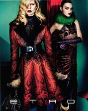 ETRO Print Ad Art Deco Brocade Coat Fur Trim & Shirred Halter Gown Gloves 326 picture