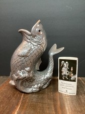 Rare vintage Arthur Court aluminum koi/carp shape Fish Pitcher w/onyx eyes 10” picture