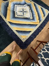Quilt blue and yellows  hand made Amish king quilt picture