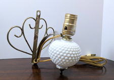 Vintage Mid-Century Wall Hanging Lamp c. 1960 White Hobnail Milk Glass Light picture