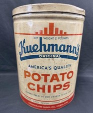 Vintage Kuehmann's Potato Chips Tin Canister Toledo Ohio 2 lb 12.75