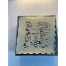 Vintage Mid Century Humorous Cartoon Cocktail Napkins Set Risque Retro Barware picture