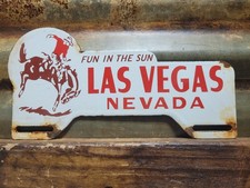 VINTAGE LAS VEGAS PORCELAIN SIGN RODEO NEVADA CASINO AUTOMOBILE PLATE TAG TOPPER picture