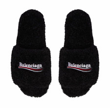 Balenciaga Men's Black Shearling Logo Slide Slippers Slip-On US 9.5 picture