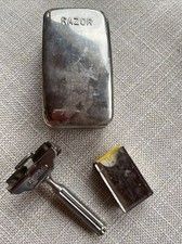Vintage Patented 1912 Gem Single Edge Safety Razor with Steel Storage Box Blades picture