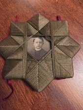 Antique Victorian Tramp Art Threaded Silk Starburst Frame Young Boy Photo  picture