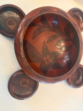 Vintage Hand Carved Wooden Bowl Set Floral Vegetables Salad Serves 4 Beautiful picture