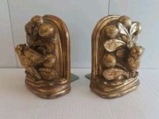 Borghese Pair Bookends Antique Roman Style Gold Gilt Birds Botanical Book Decor picture