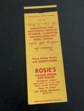 Vintage Kansas Matchbook “Hotel”Rosie’s Italian Foods” Wichita picture