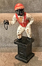 Vintage Cast Iron Hitching Post Horse Jockey Vintage Door Stopper picture