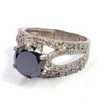 925 Sterling Silver Black Sapphire Round 16.10 Ct US 6 Size Ring For Women 6GHT picture