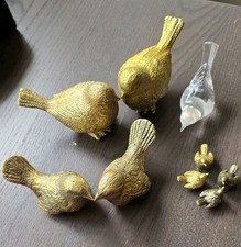 Antique LOT of 9 Brass Sparrow And Glass Bird Figurine Statue Solid picture