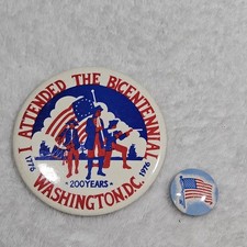 Vintage 1976 US Bicentennial Button Washington DC SLD Johnson & Flag Pin Lot of picture