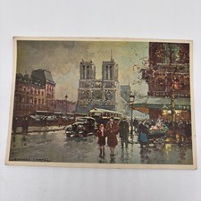 Vintage 1956 Linen Postcard 4x6- Notre Dame Painting by Edouard Cortes Unused picture