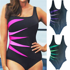 Womens Plus Size Swimwear Sporty Striped Padded Monokini Bikini Bather Fatkini picture