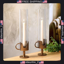 Vintage Cast Iron Hurricane Candle Holders Set of 2 for Taper Candles picture
