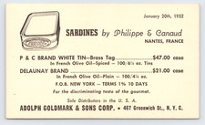 1952 Sardines Philippe Canaud Adolph Goldmark NYC Postal Card French Food Trade picture
