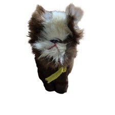 Vintage Real Fur Dog Figurine Handcrafted Puppy Plush Bell Collar Shabby Chic picture
