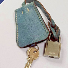 Prada Lock & Key Padlock Keylock Set Charm Silver Color & Hang Key Leather picture