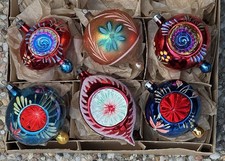 VTG Poland Drop Deep Double Indent Floral Stencil Reflector Glass Ornaments picture