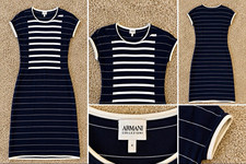Armani Collezioni Women's Navy/White Striped Sheath Dress Sz 4 Knee Length picture