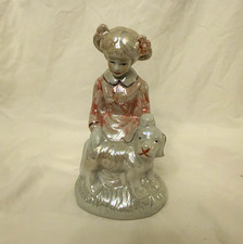 Vintage Iridescent Lusterware Girl w Lamb Porcelain Figurine Made in China picture