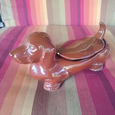 Vintage 1950's Dachshund Marston California Pottery Dog Dish Stamped Hand Painte picture
