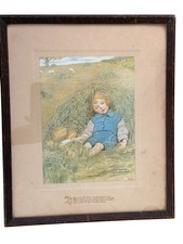 Vintage Framed Little Boy Blue Storybook Print Nursery Rhyme Fairy Tale ML Kirk picture