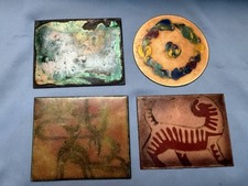 Vintage Mid Century Enamel on Metal Wall Art Plaques Lot 3 Horse Floral Abstract picture