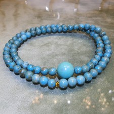 Vintage NATURAL TURQUOISE Feroza Firoza Necklace Rosary Beads Tasbih 67g picture