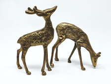 Vintage PaIr Brass Deer Figurines 5 1/2