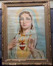 Antique Blessed Immaculate Heart of Mary Framed Picture 17.5” X 13.75” Religious picture