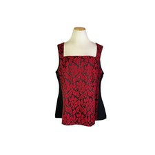 NWT Lane Bryant Plus Size 20 Fitted Sleeveless Top Square Neck Black Red picture