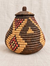 Vintage Zulu Ukhamba Basket Handwoven South African Lidded Vessel picture