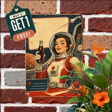 Retro Space Soda Pinup Metal Sign Vintage Atomic Sci-Fi Tin Wall Plaque picture