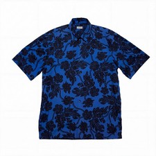 Dries Van Noten Mens Floral Chain Print Short Sleeve Shirt Blue Black L picture