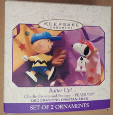 Vtg 1999 Hallmark Snoopy & Charlie Brown Baseball 2 Ornaments *Never Opened NOS picture
