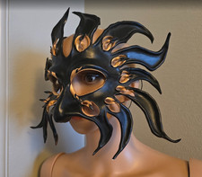 Vintage Jim Gibeault Signed Leather Mask New Orleans Mardi Gras Wearable Art picture