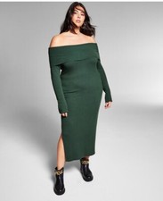 I.N.C. Women's Plus Size Off-Shoulder Dress Green 0X picture