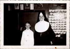 Boy & Nun First Communion Photograph Mid-Century Catholic School 1950s picture