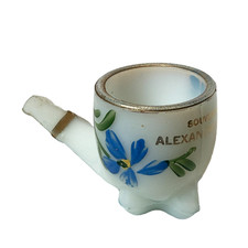 ALEXANDRIA MN MINNESOTA ANTIQUE Souvenir DEPRESSION WHITE Glass TRINKET PIPE picture