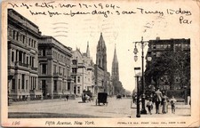 Fifth Avenue New York Postcard 1904 Postmarked Nov 17 1904 Handwritten Message picture