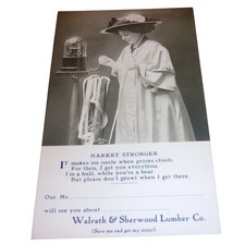 Vintage Walrath & Sherwood Lumber Co Postcard Market Stronger Stock Ticker Woman picture