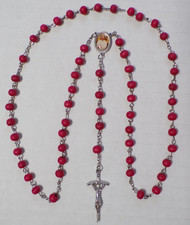 ROSARY WITH SENT OF ROSES WOOD BEADS WITH CRUIFIX OF JESUS CHRIST + POPE FRANCIS picture